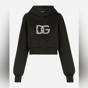 Dolce & Gabbana Technical jersey hoodie with crystal-embellished DG logo az 8/44